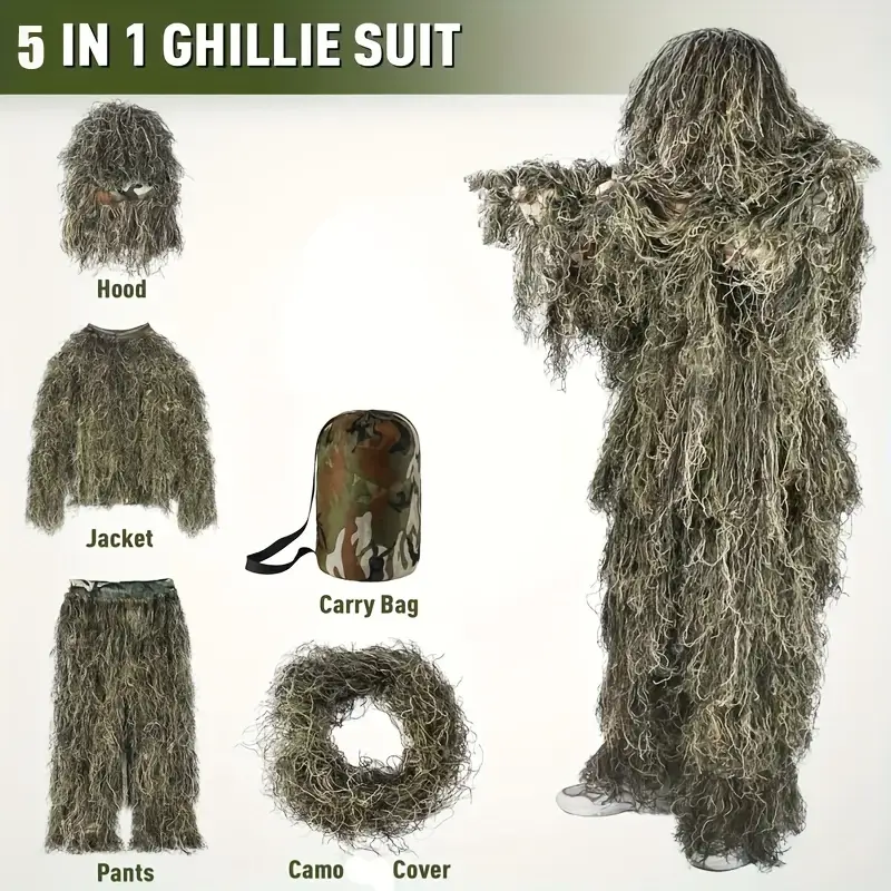 Profesyonel Ghillie Suit Kamuflaj Takımı - 5 Parça Set